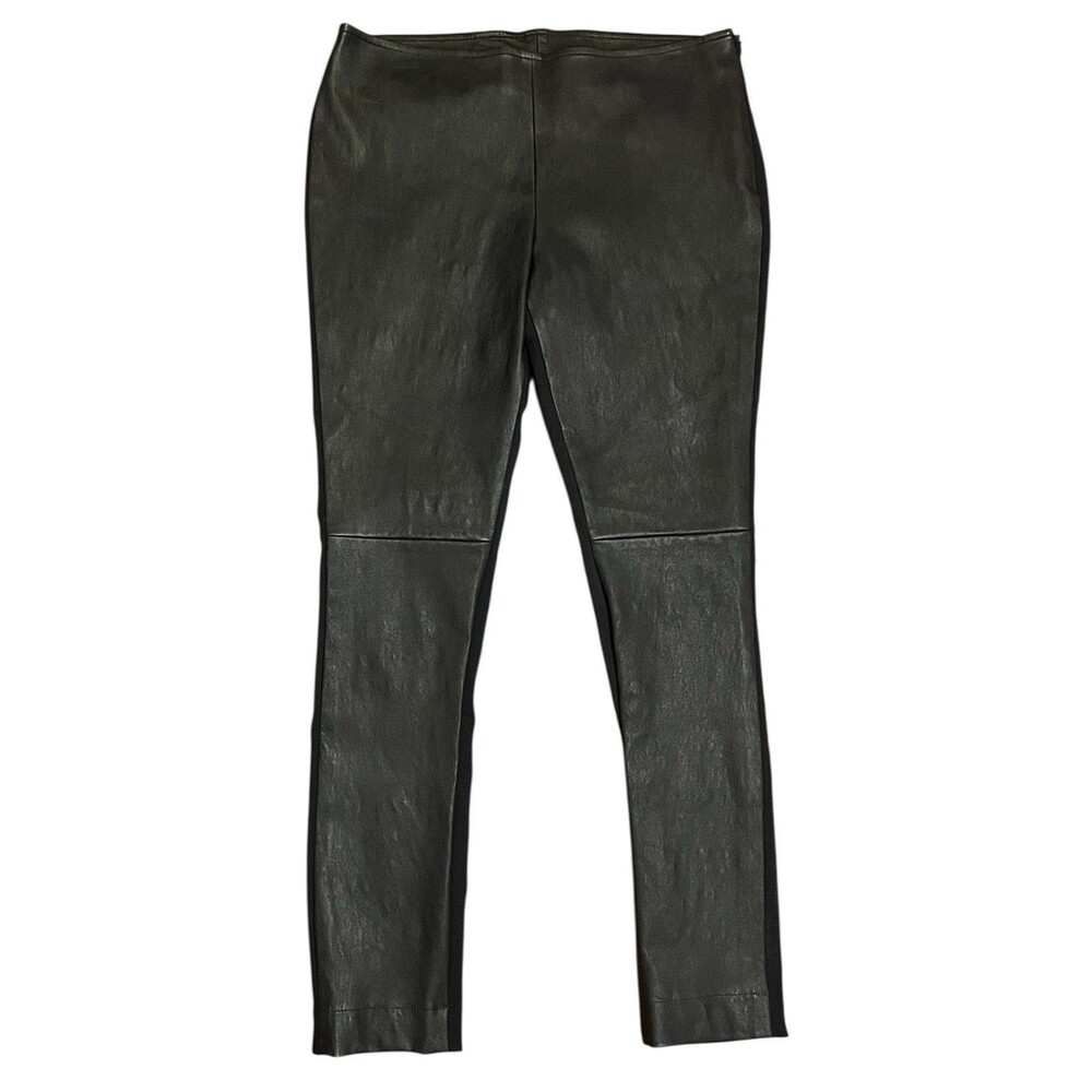 AKRIS PUNTO Fancy Lamb Nappa Leather Trousers Navy Blue/Black & Ponte Knit Sz 10